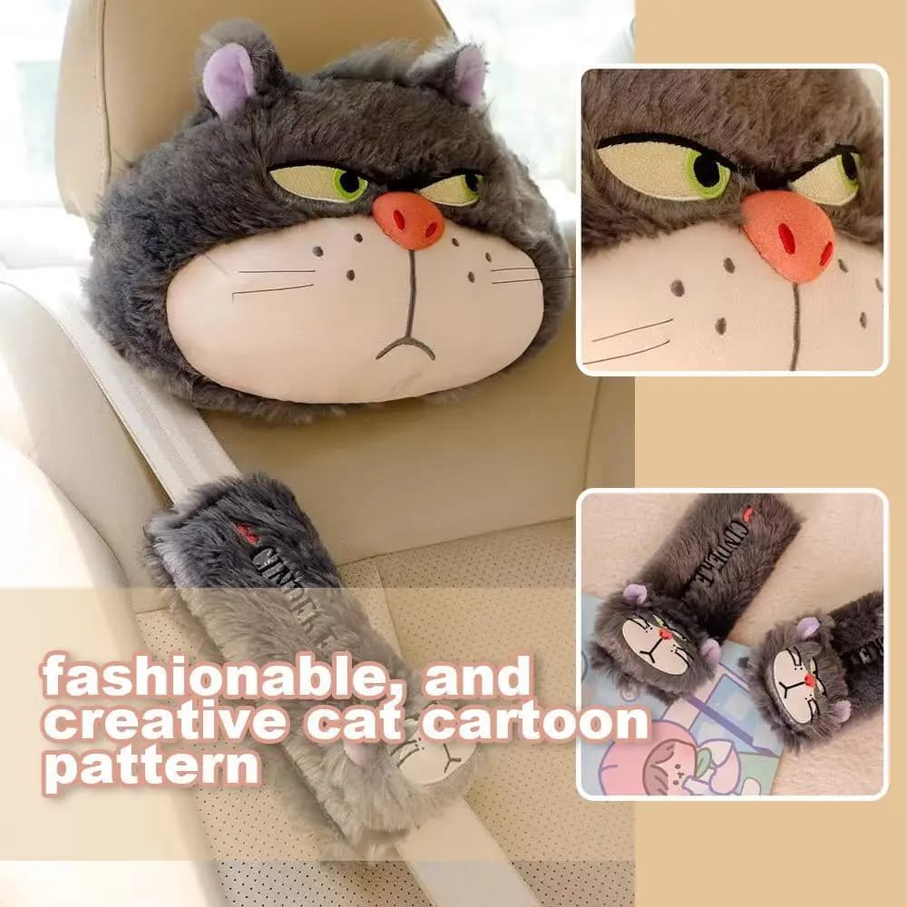 Cartone animato carino Lucifero cat cat poggiatesta per auto cintura di sicurezza cuscino per il collo dell'auto copertura per cintura di sicurezza di fascia alta forniture per interni auto in microfibra