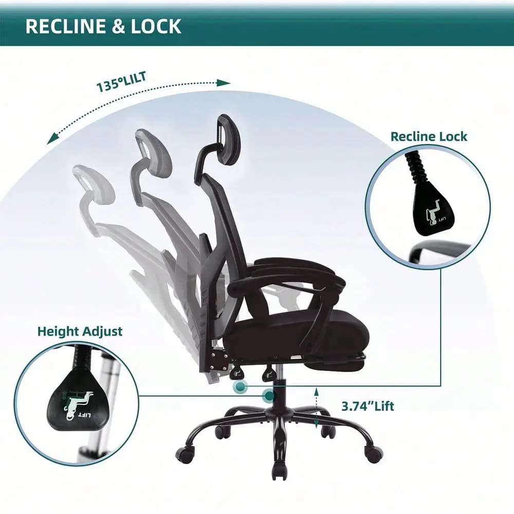 Sedia da Gaming con Supporto Lombare, Sedia da Ufficio Ergonomica in Rete con Poggiatesta