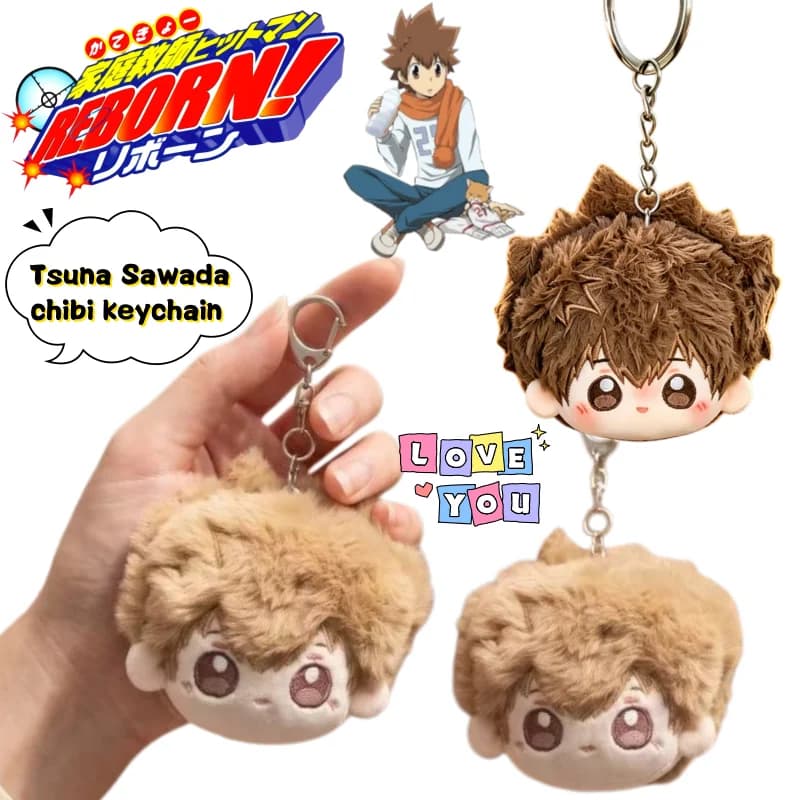 HITMAN REBORN! Tsuna Sawada chibi keychain with big head high-quality cute figure creative backpack and car hanging accessory