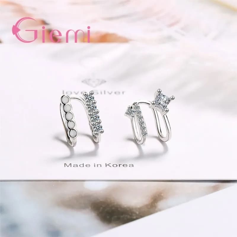 Trendy New Punk Rock Ear Clip Cuff Earrings No piercing Clip 925 Sterling Silver Shiny AAA Cubic Zircon Asymmetrica Jewelry