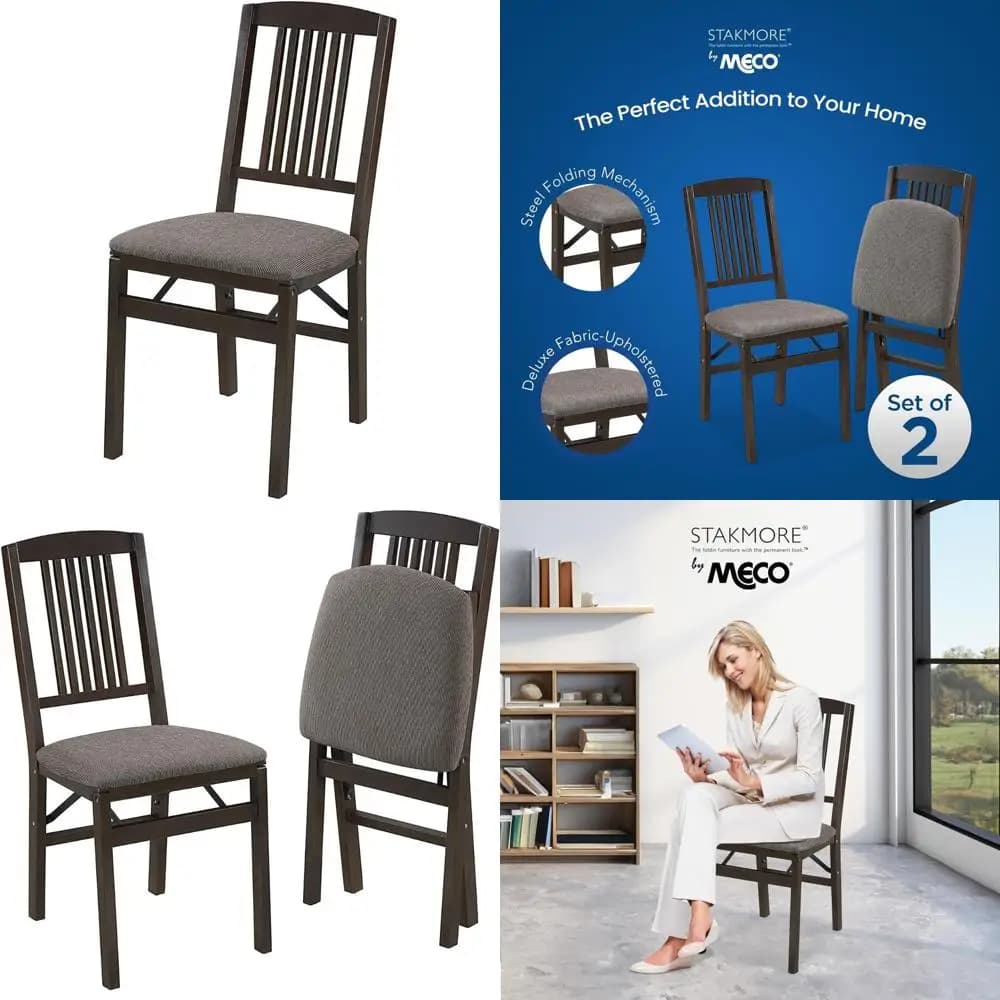 Solid wood folding dining chairs with fabric cushions for interior use, express mission style finish