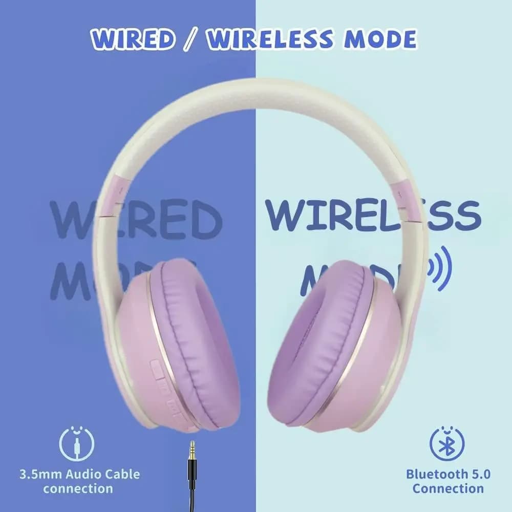 Cuffie wireless per bambini con colore sfumato, BT 5.1, HiFi, chiamate HD, leggere, compatte, per bambini, lezioni online.