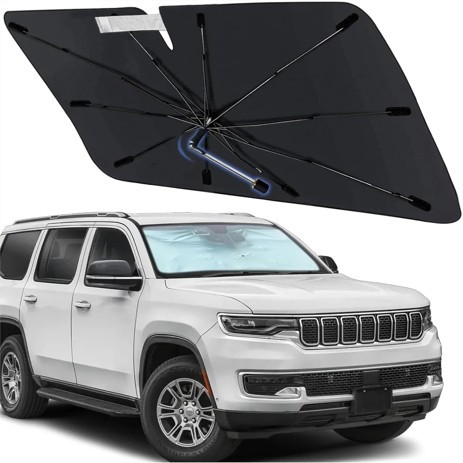 Parasole Personalizzato per Parabrezza Jeep Wagoneer 2022-2025, 360 ° Albero Rotante, Accessori Auto con Protezione UV e dal Calore