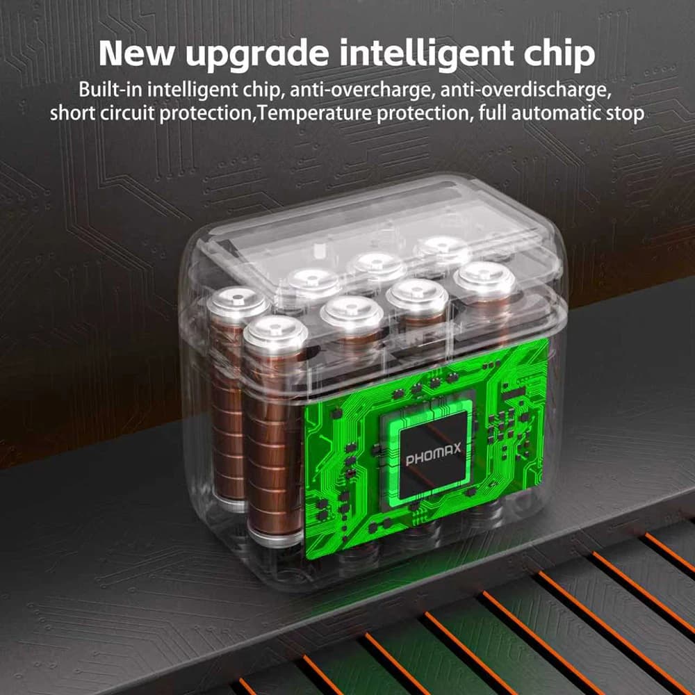 PHOMAX Lithium-Ion Battery 1.5V 4200mAh AA Rechargeable Batteries 8-Slots Fast Charger Box For Walkie Talkie Toys Multimeter