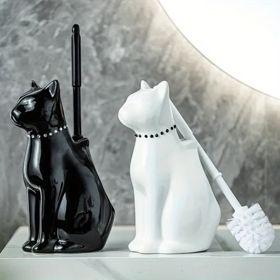 Ceramic Dog Shaped Toilet Brush Anti Drip Base with Sturdy Bracket for Deep Cleaning Toilet Brush Accessories Bathroom Tools