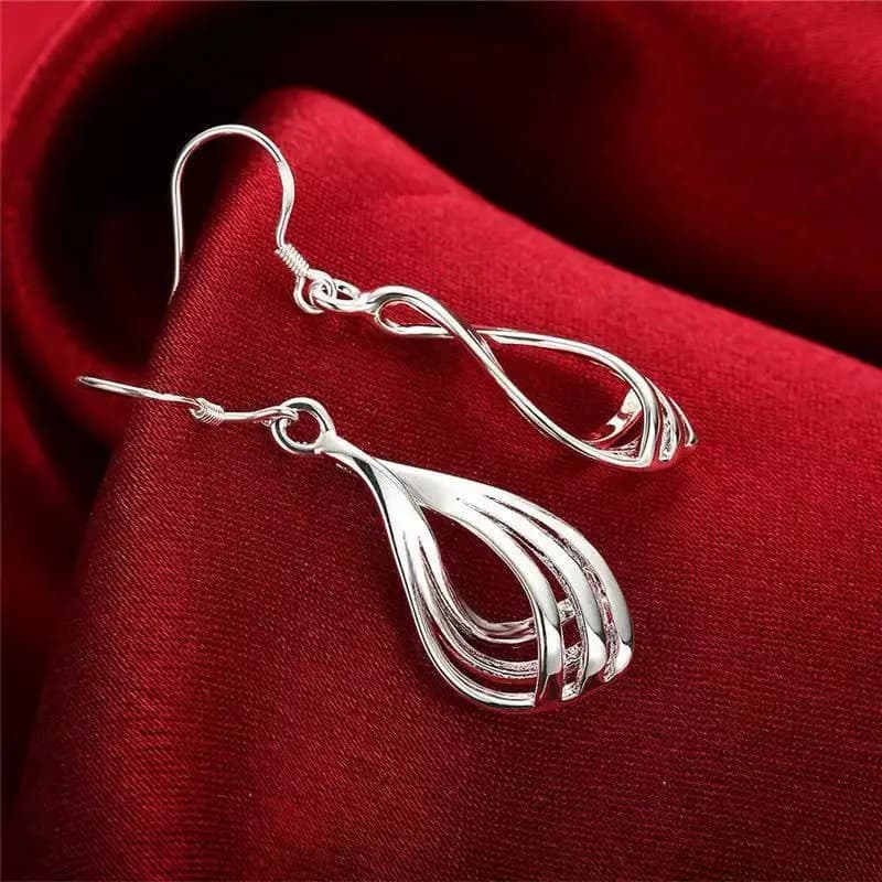 2pcs Hollow Multi Twist Waterdrop Silver Hook Dangle Earrings Simple Gentle Elegant Daily Versatile Style, Suitable for Daily Commute Banquet Date Outfits, Ideal Minimal Jewelry Gift for Birthday Holiday