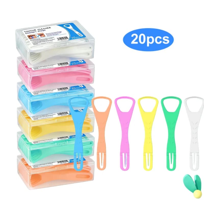 20 Raschietti per Lingua Pieghevoli con Scovolini Dentali, Pulitore Linguale a Doppia Faccia per un Alito Fresco, Kit Portatile per l'Igiene Orale