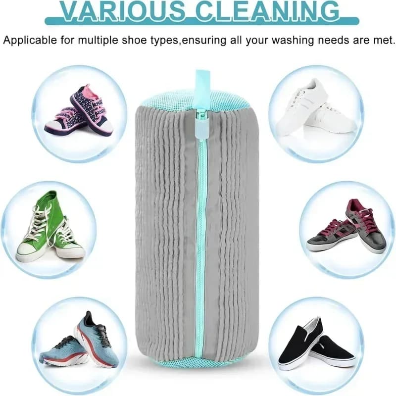 Shoe Washing Bag Fluffy Fiber 360 Surround Cleaning Reusable Durable Machine Washable Laundry Protector Bag With Zipper Closure