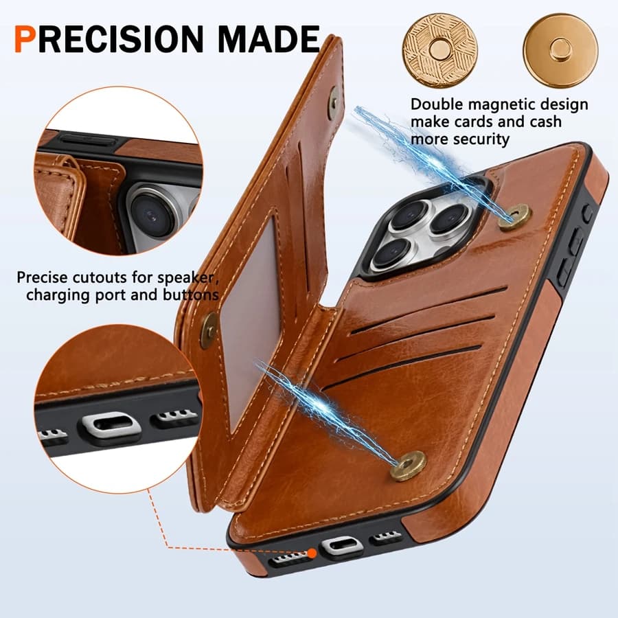 Wallet RFID Blocking Layer Protect Magnetic Leather Case Suitable For iPhone 18 Pro Max 18 Pro Shockproof Protective Card Bag