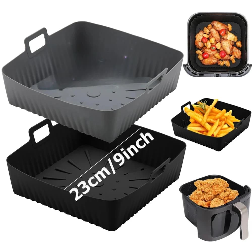 23cm Air Fryer Mat, Silicone Baking Tray, Multifunctional Silicone Barbecue Mat, Reusable Baking Tray Oil-Free & Dishwasher-Safe