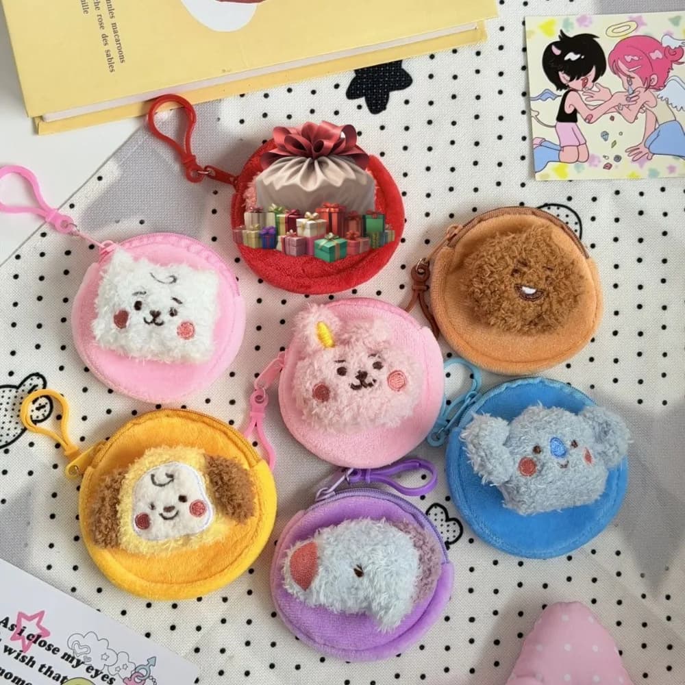 Borsa portamonete in peluche BT21 per studenti, custodia portatile per cuffie, ciondolo, custodia portaoggetti, accessori idol.