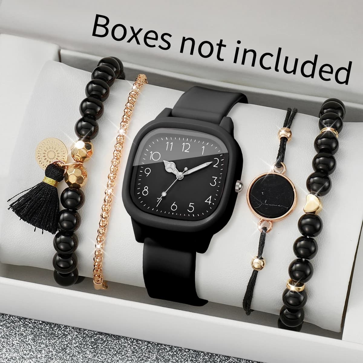 Set di 5 Orologi da Donna alla Moda con Braccialetti di Perline, Cinturino in Silicone Casual, Orologio Sportivo da Polso (Senza Scatola)