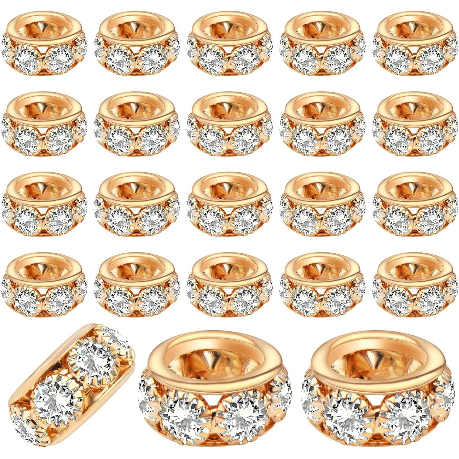 40 pz Perline Distanziatrici Europee con Strass, Perline a Diamante in Cristallo, Perline Sciolte a Rondella con Foro Grande da 8mm per Braccialetti Fai da Te