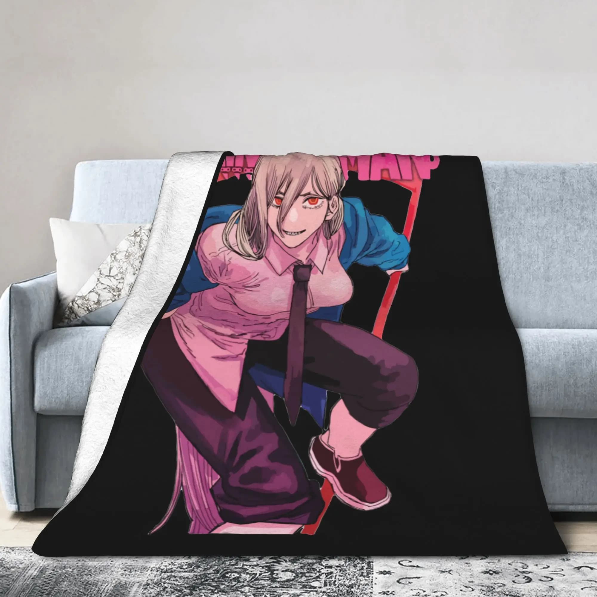 Coperta Chainsaw Man Power in flanella stampata Anime Manga, traspirante, super calda, per copriletto da ufficio