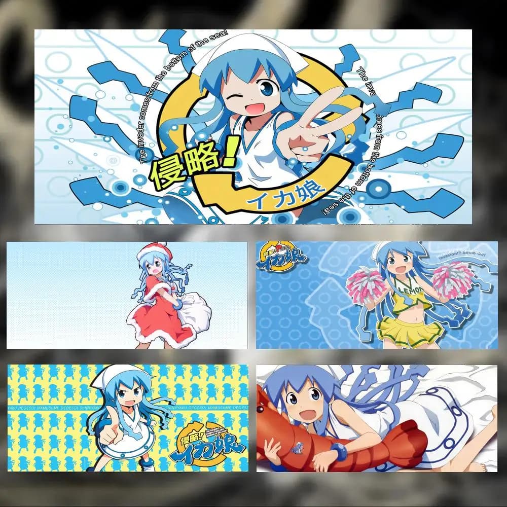 Commedia anime S-Shinryaku! Tappetino per mouse Ika Musume, tappetino per mouse da gioco di grandi dimensioni con bordi cuciti, tappetino da scrivania ispessito per PC