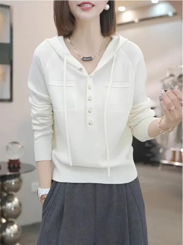 Hooded Long Sleeve Knitted Sweater Casual Loose Fit Soft Korean Style Autumn Top plus Size Conceals Flattering Meat Home Wear