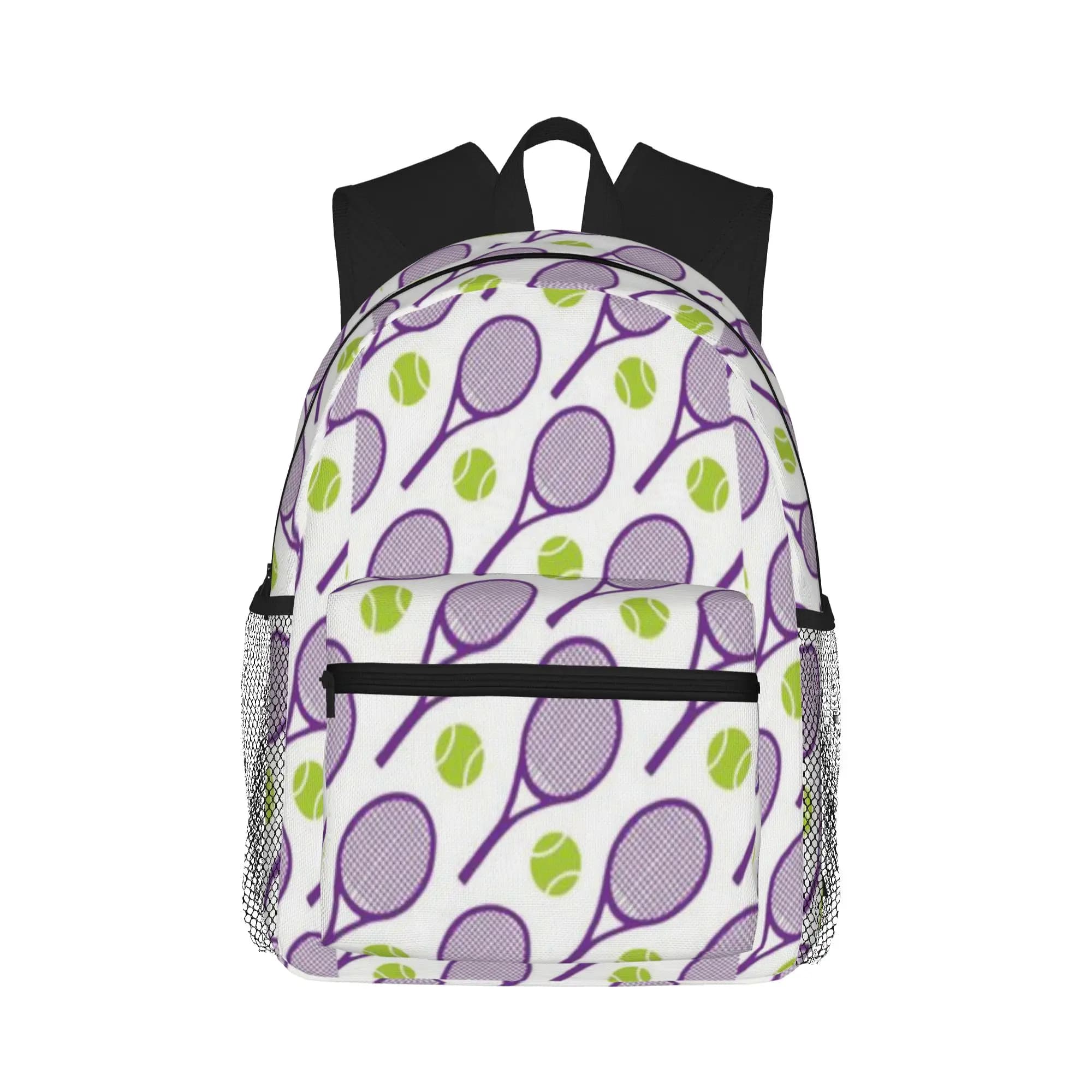 Casual backpack with purple tennis rack pattern for students and adults, women's backpacks