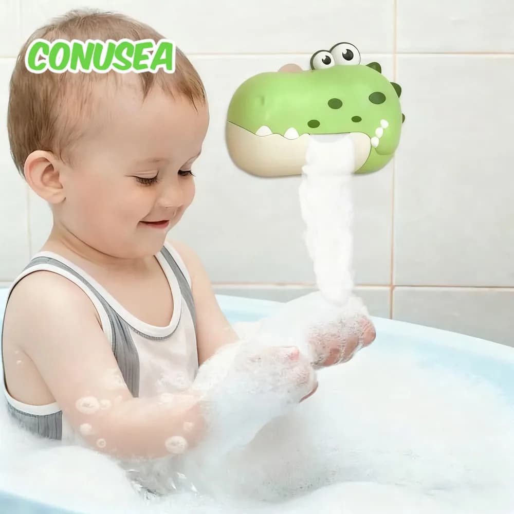 Giocattolo da bagno per neonati Dinosauro Macchina per bolle Musica Soffiatore automatico per bolle Ventosa elettrica Compagno da bagno per bambini per bambino