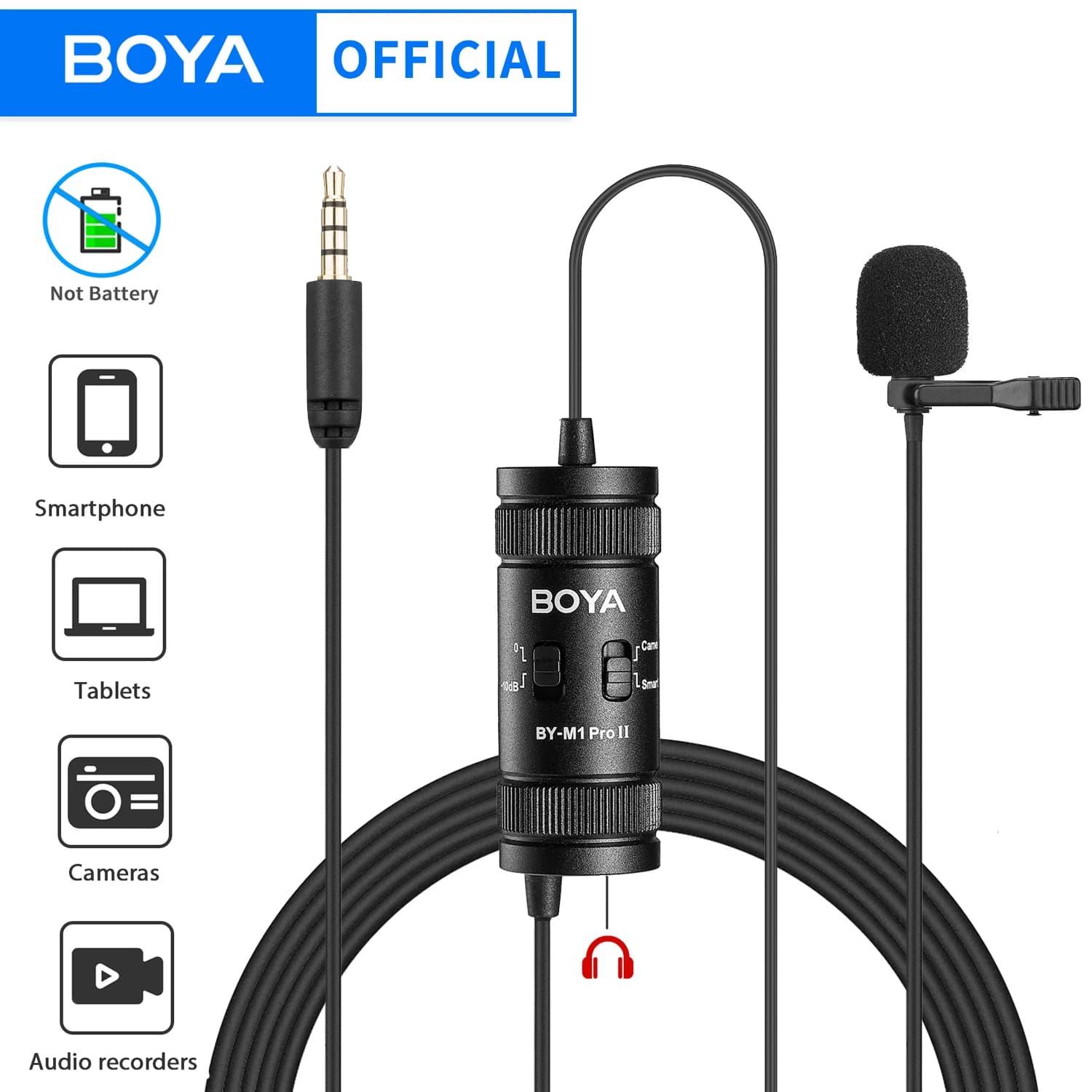 BOYA BY-M1 PRO II 3.5mm Microphone Lavalier with Mobile Phone Laptop Camera Microfon Wired to Speak Audio Vlogging