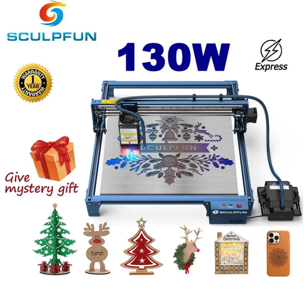 Incisore Laser SCULPFUN 130W con Sistema di Assistenza ad Aria Automatico, Macchina CNC per Incisione su Metallo, Taglierina per Pelle, Legno, Acrilico