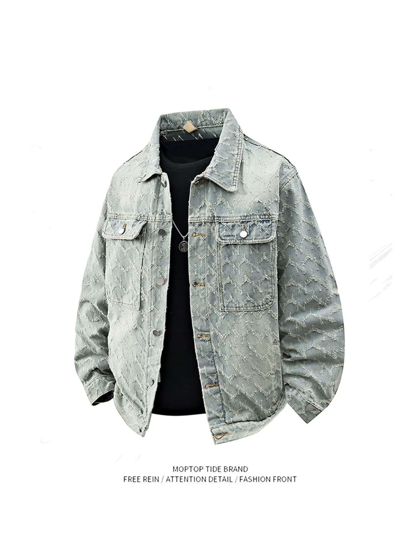 Loose Fit Casual Men's Denim Jacket Spring Autumn Fashionable Design Embroidery American Style Open Collar Leisure Stylish Coat