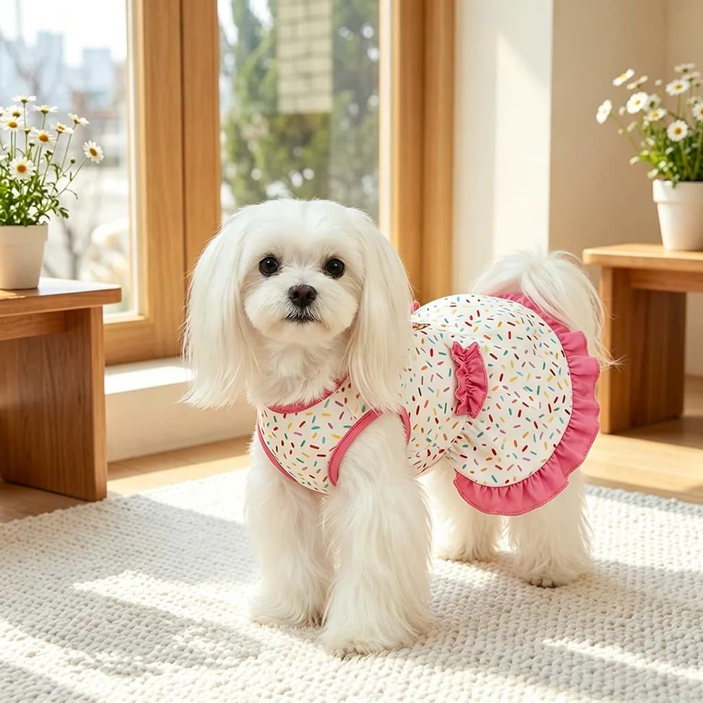 Pet Dog Dress, Colorful Ice Cream & Sprinkles Printed Dog Cat Puppy Dress, Spring-Summer Thin Pet Clothing, Suitable For Dogs