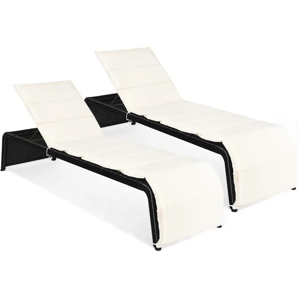 Sedia Reclinabile in Rattan a 5 Posizioni con Seduta Imbottita e Poggiapiedi Regolabile per Patio, Giardino, Bordo Piscina