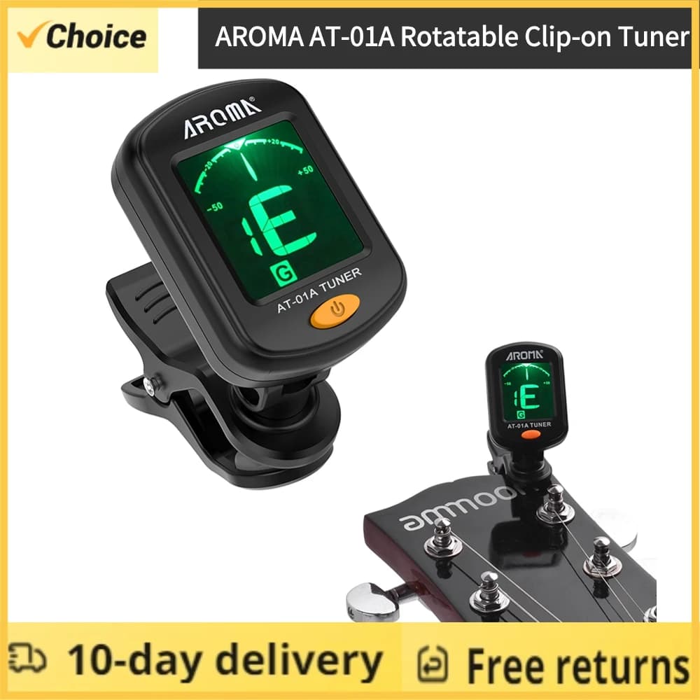 AROMA AT-01A accordatore per chitarra sintonizzatore a Clip girevole Display LCD per chitarra acustica cromatica basso Ukulele accessori per chitarra