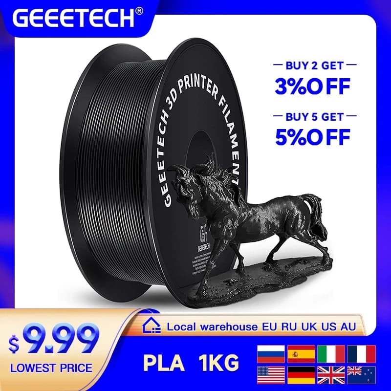 GEEETECH 3D Printing Materials PLA Filament for FDM Pure 3D Printer 1 kg (2.2 pounds) Vacuum Packing 1,75 mm +-0.03 mm