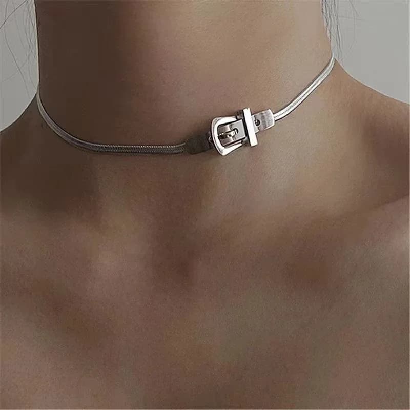 Sexy Stainless Steel Belt Buckle Collarbone Chain Necklace For Women Fashion Hip Hop Snake Bone Neck Chain Choker Collar