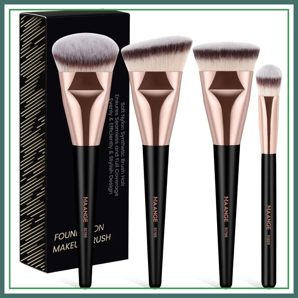 Set di 4 Pennelli per Trucco per Fondotinta, Correttore, Contouring e Sfumatura Liquida (Nero e Oro)