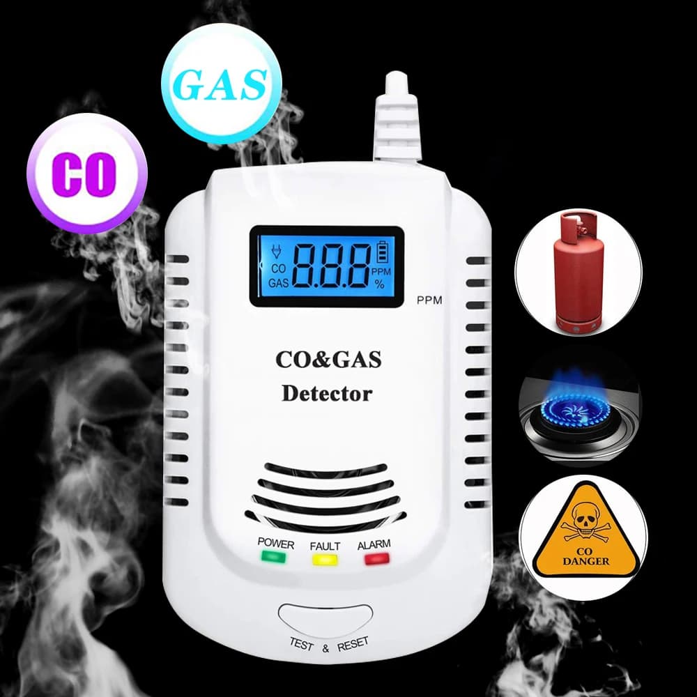 Sensore CO propano butano 2 in 1 AC90V-240V Spina UE DC9V Rilevatore di gas combustibile alimentato a batteria Allarme antincendio LED Flash Suono 85dB