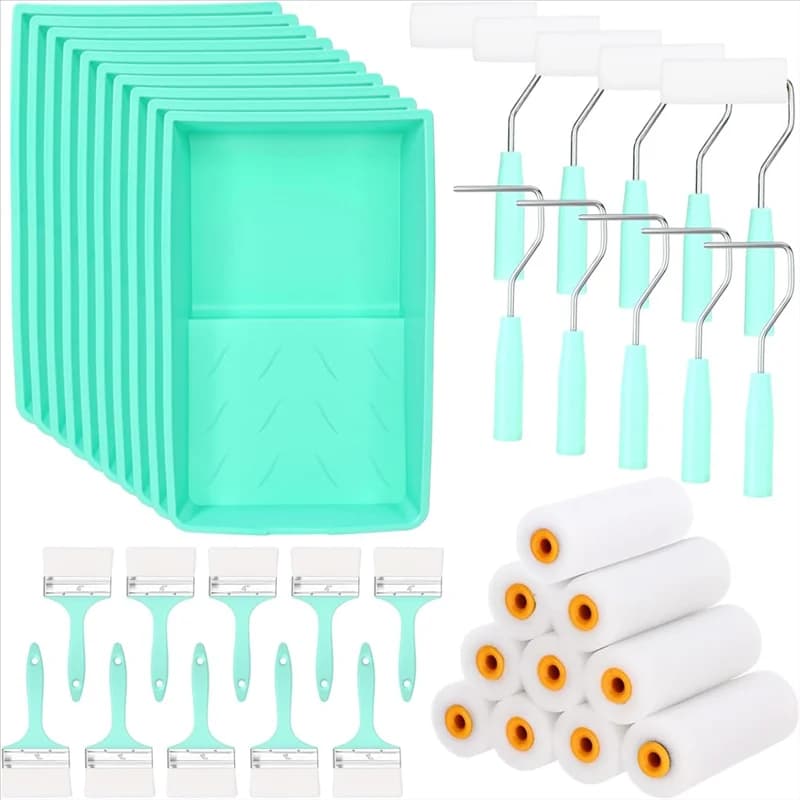 A26F-Little Foam Roller Covering 40 Pieces 4 Inch Paint Roller Kit Ergonomic Handle Paint Tray for Walls, Painting and Finishes