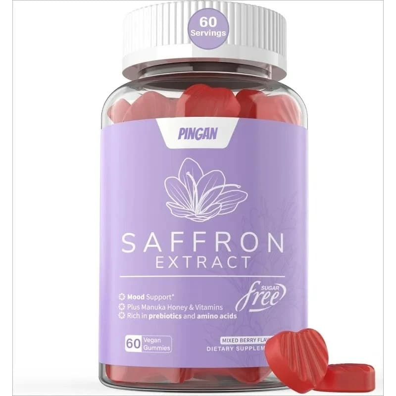 Caramelle gommose di zafferano -Estratto di zafferano puro al 100%, contenente miele, vitamine B6, B12, D3, senza zucchero C - Biologico, vegano 60 capsule