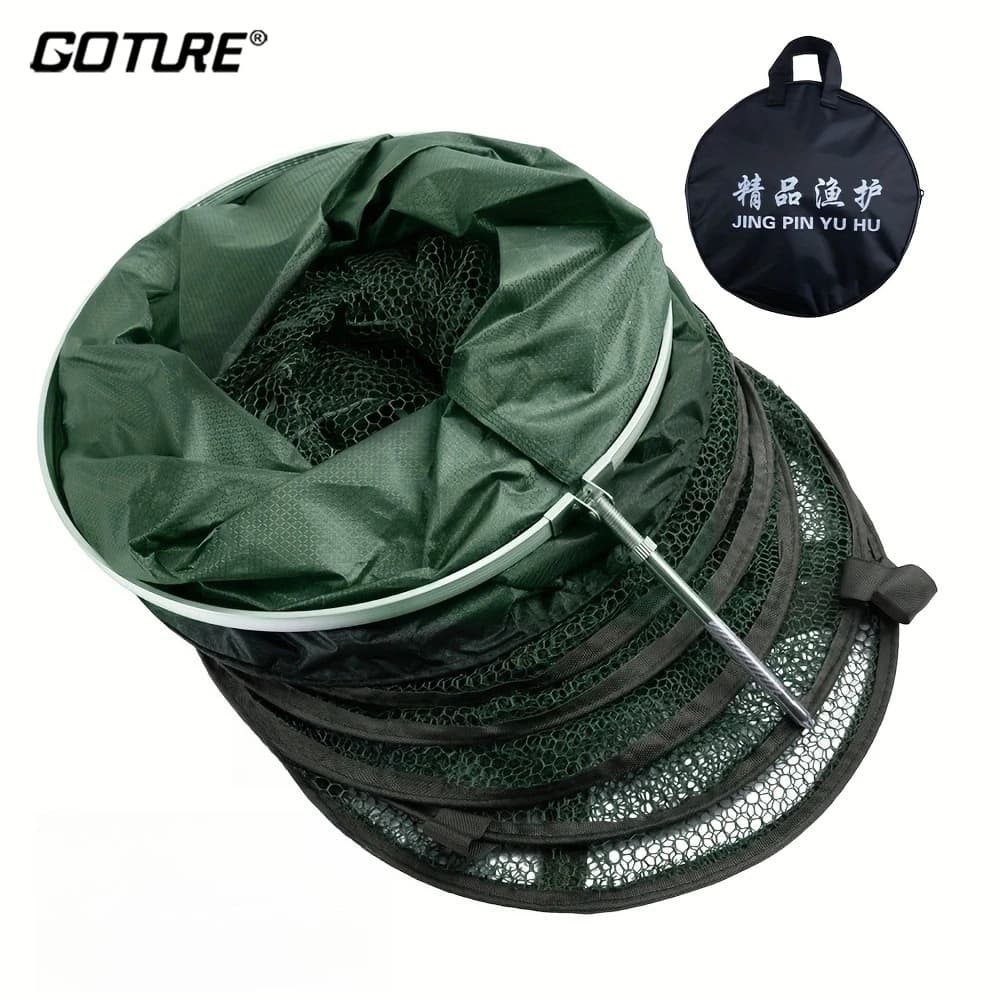 Goture 1 pz Rete Portatile in Maglia per Conservazione Pesci, Gabbia Pieghevole con Anello in Acciaio, Rete Trappola per la Pesca, Accessori da Pesca