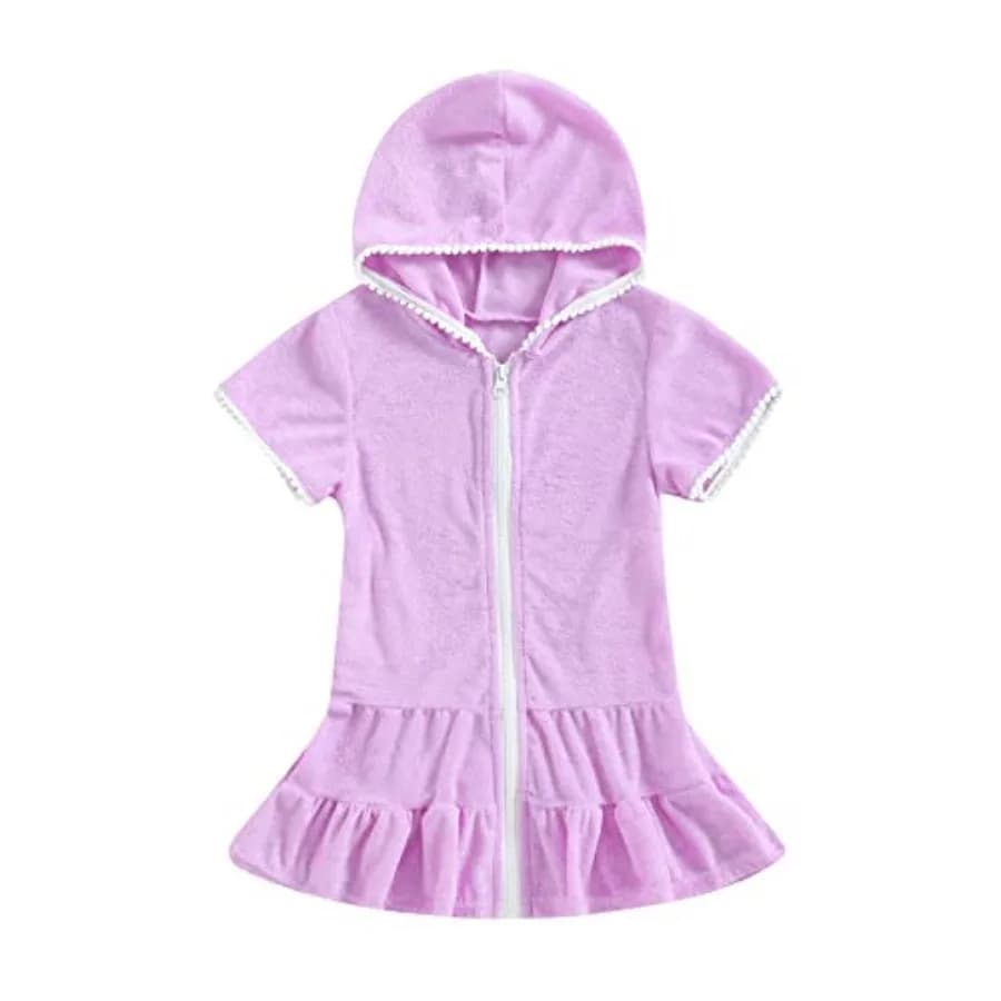 Girls Swim Cover Up Short Sleeve Swimsuit Coverups Terry Zip-Up Hoodies Beach Dress Ruffle Bathing Suit Wraps