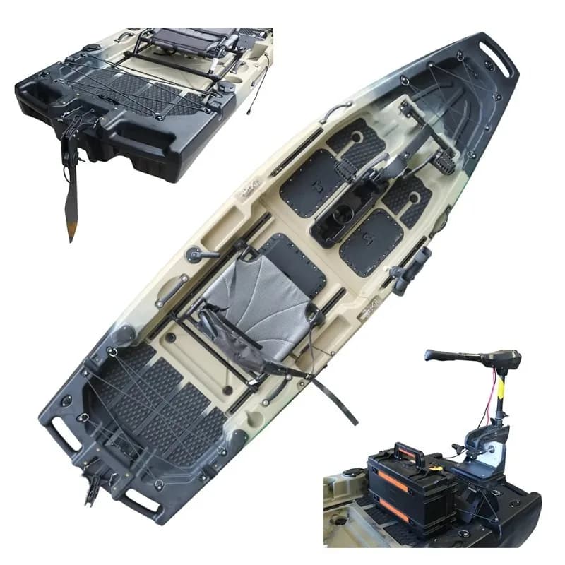 Kayak da Pesca Motorizzato Monoposto in HDPE/PE con Pedali, Certificato CE, Leggero e Resistente, Garanzia 2 Anni