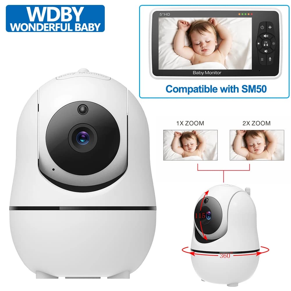 Telecamera separata per il video baby monitor SM50, controllo PTZ con zoom 4x, sensore di temperatura, visione notturna IR, accessori per il monitoraggio dei neonati