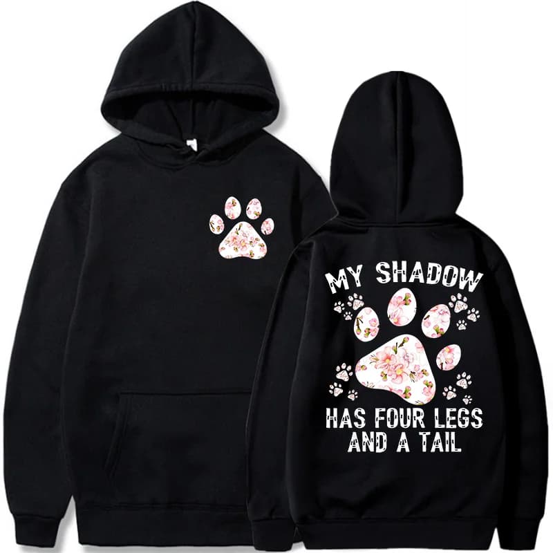 Women's Floral Dog Paw Print Hoodie Front Back Graphic Pullover Hooded Sweatshirt Casual Pocket Loose Daily Tops