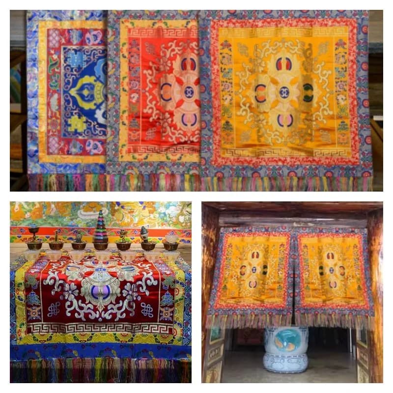 Tablecloths Embroidered in Temple Hand, Buddiste Salt, Houses, Sacre Ceremonies, Buddha Adoration, Decorative Tablets, Door Curtains