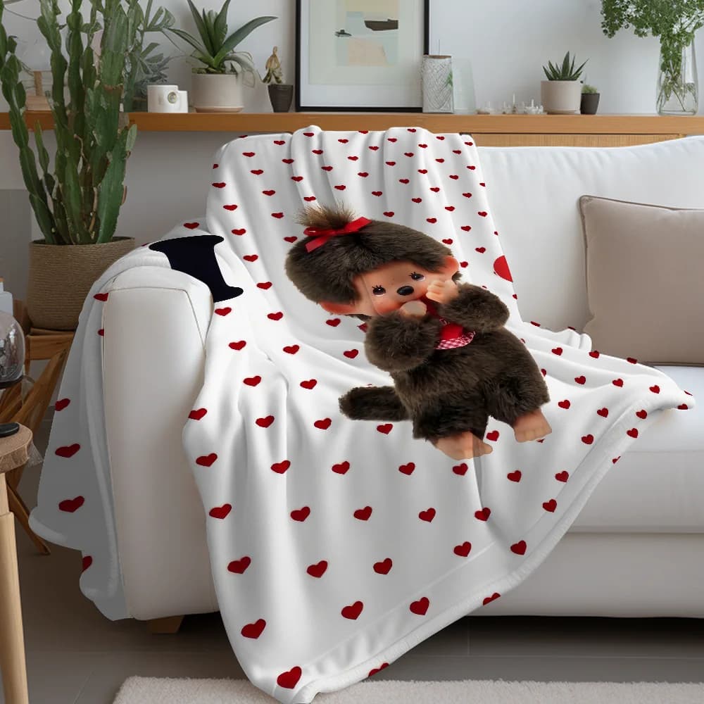 Cartoon M-Monchhichis-S Cute Blanket Warm Soft Suitable For Bedroom Sofa Bed Living Room Office Travel Camping Gifts