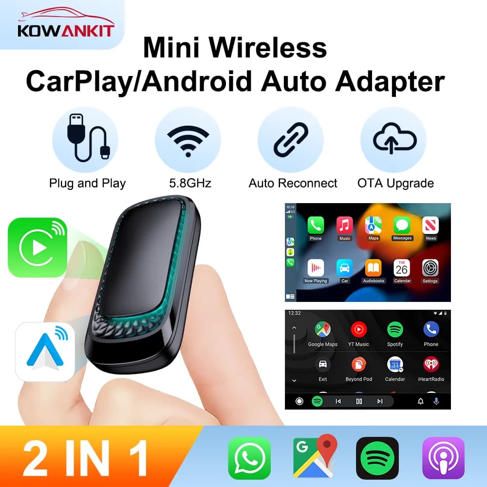 Dongle wireless CarPlay 2 in 1 Adattatore wireless Android Auto Plug & Play Smart Mini AI Box Car per Bluetooth KowanKit 2026