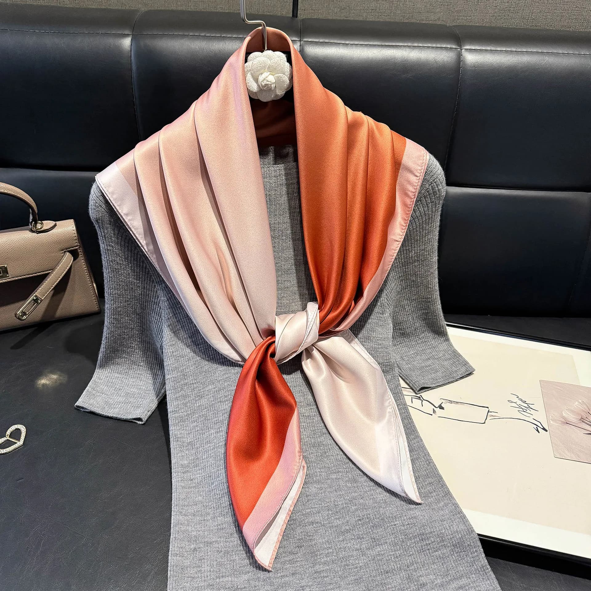 Classic Color Matching Gradual Change Color Temperament Silk Scarf Female Trend Versatile Simulation Silk Scarf 90 Square Scarf