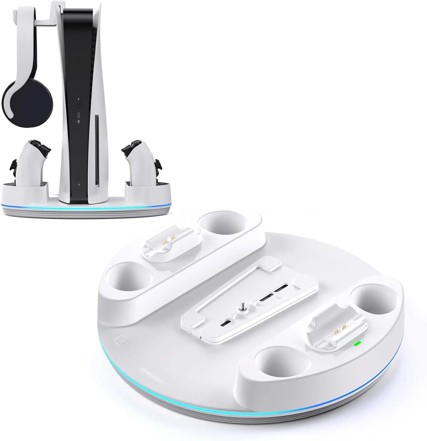 NEWDERY Supporto per Console PlayStation 5/Slim/Pro con Doppia Stazione di Ricarica per Controller PlayStation 5