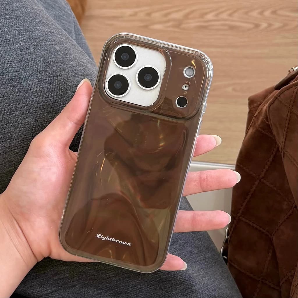 Custodia protettiva antiurto per telefono con motivo in raso lucido marrone avanzato autunno e inverno per iPhone 17 16 15 14 Pro Max