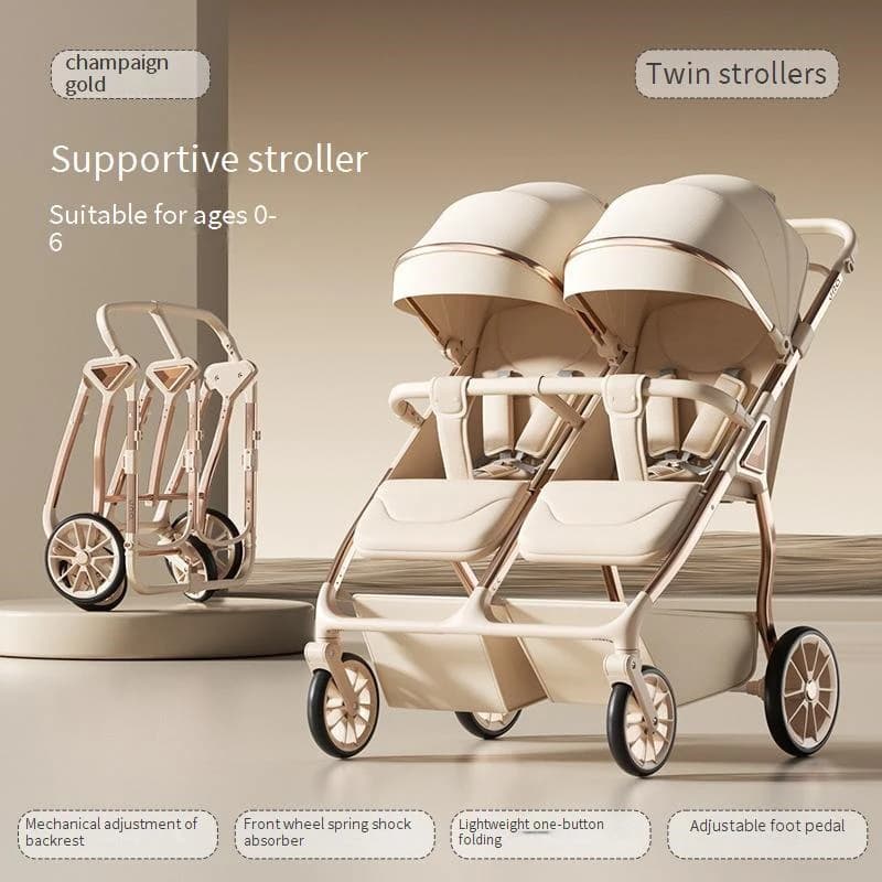 Nuovo Modello di Passeggino Reclinabile a Due Posti per Bambini, Pieghevole, Panoramico, Portatile, Multifunzione, Adatto per Gemelli