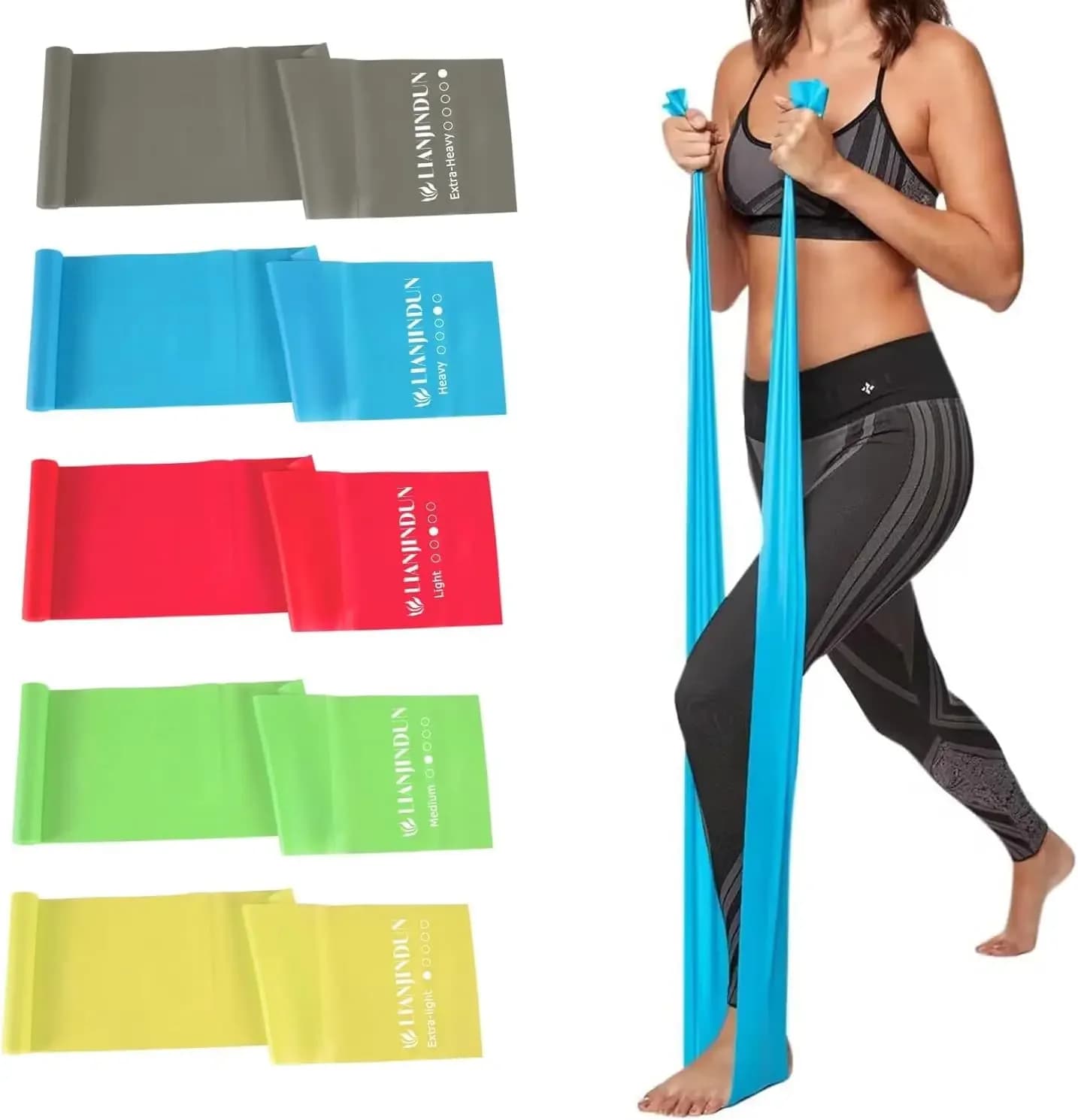 Set di 5 Fasce Elastiche Senza Lattice per Pilates, Yoga, Terapia e Allenamento Fitness