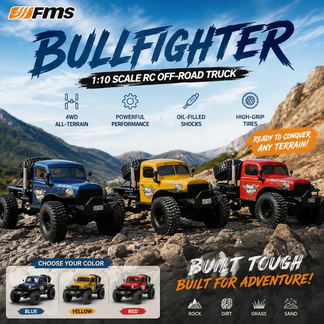FMS 1 10 Atlas Bullfighter RC Crawler 4 Wheel Drive Simulated Pickup Truck Off Road Remote Control Hobby Model Toy for Outdoor