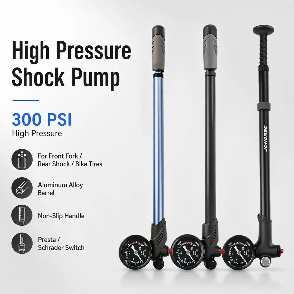 Bicycle Shock Pump 300PSI MTB Road Bike Aluminum Alloy One-click Deflate Function Air Pump For Air Fork/Tire/Shock Pump