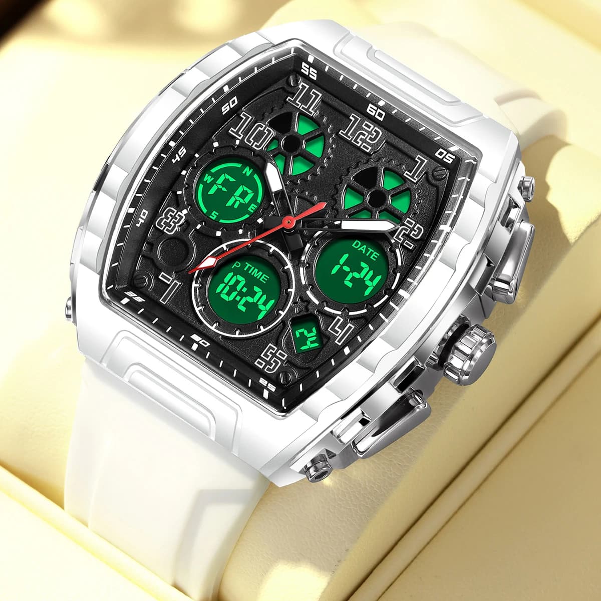 FOXBOX Sveglia impermeabile da uomo Nuovo orologio elettronico da uomo di marca Orologio da polso al quarzo da uomo con tendenza alla moda multifunzionale digitale